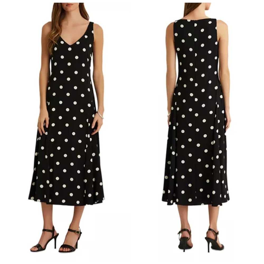 Lauren Ralph Lauren Black Polka Dot Midi Dress